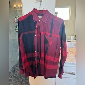 Burberry Red and Navy Plaid Men's Shirt
